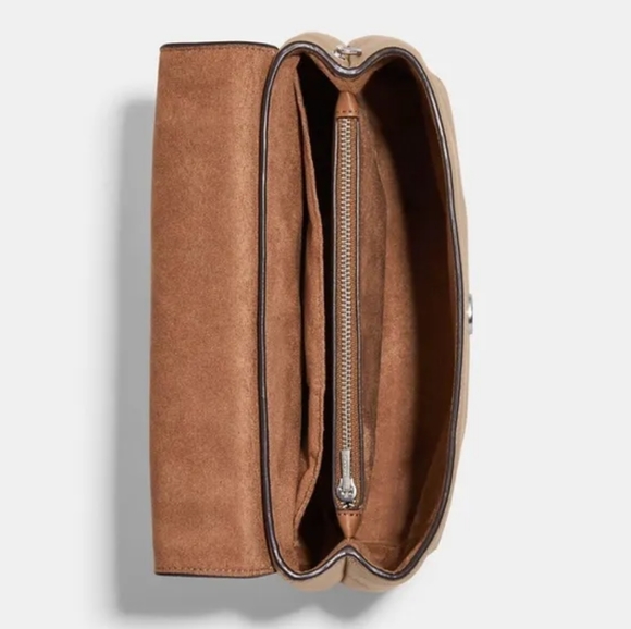 COACH Tammie Shoulder Bag with Floral Whipstitch in Taupe/Silver - Picture 4 of 12